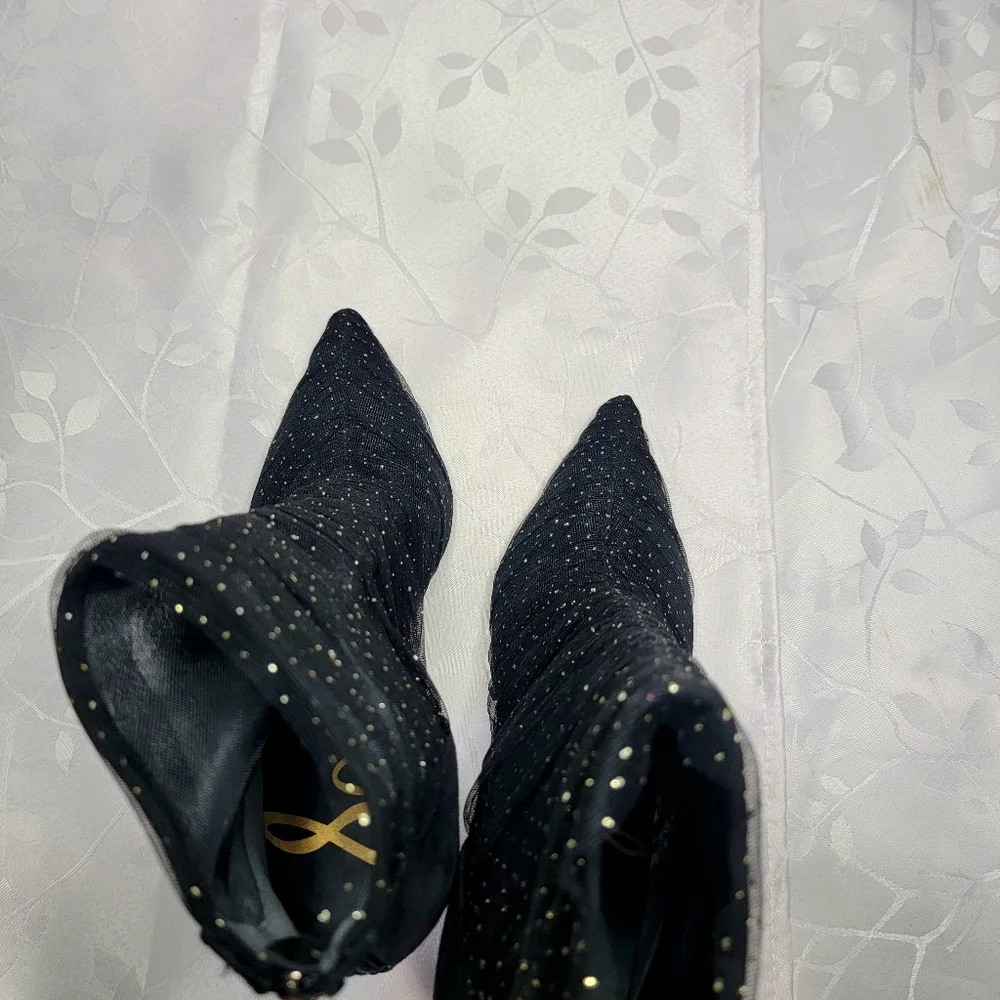 Sam Edelman Farren Glitter Mesh Tulle Pointed Toe Stiletto Heeled Ankle Booties‎